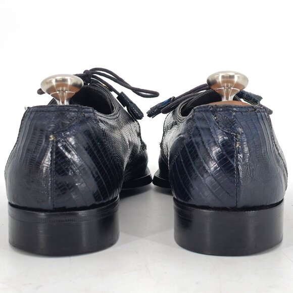 Vintage David Eden Exotic Teju Lizard Navy Blue Dress Shoes Men Size 8.5 Oxfords - Picture 5 of 13
